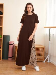 SHEIN Allover Print Pleated Panel Dress