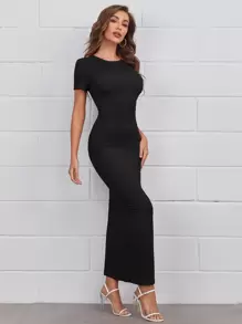 Mulvari Đầm Chia màu trơn Giải trí - màu đen - Xem 1