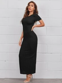 Mulvari Đầm Chia màu trơn Giải trí - màu đen - Xem 3