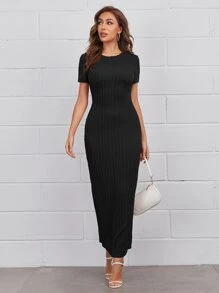 Mulvari Đầm Chia màu trơn Giải trí - màu đen - Xem 4