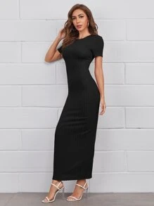 Mulvari Đầm Chia màu trơn Giải trí - màu đen - Xem 5