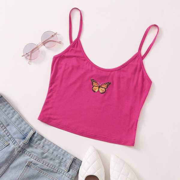 

Butterfly Print Cami Top, Hot pink