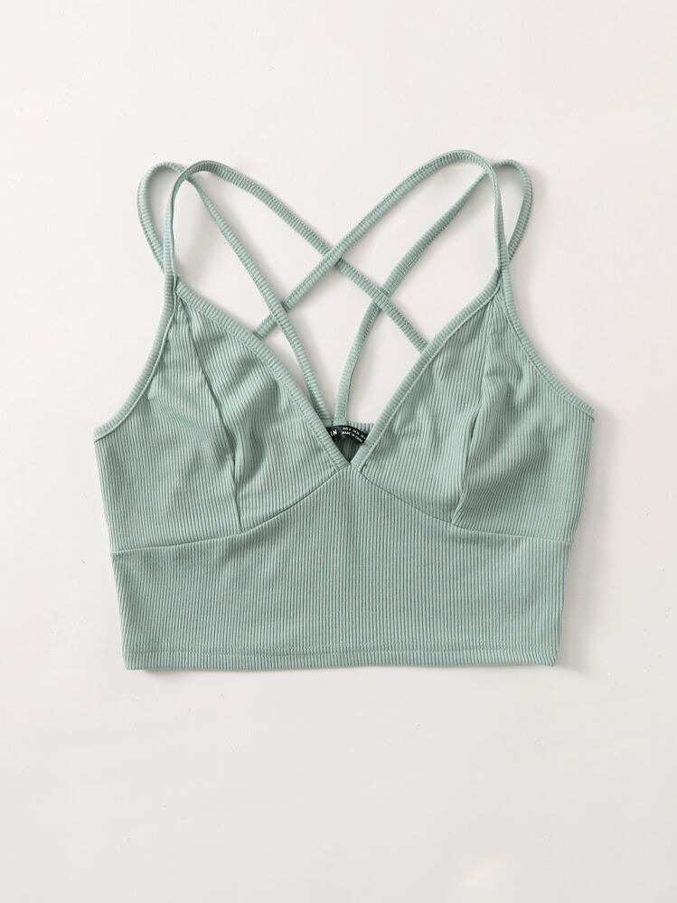 Mulvari Caged Back Ribbed Bralette Top - Mint Green - View 4