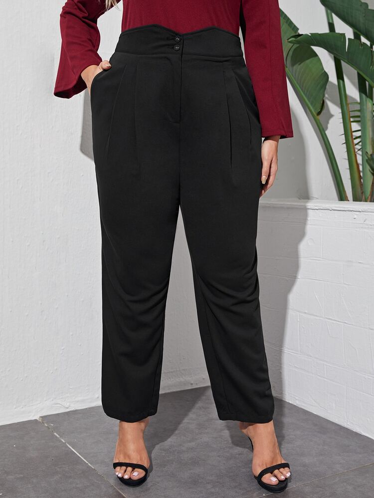 Mulvari Plus Fold Pleated Solid Pants - Black - View 1