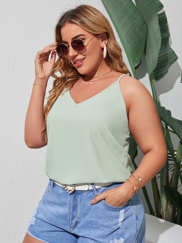 SHEIN Privé Plus Solid Cami Top - Mint Green - View 1