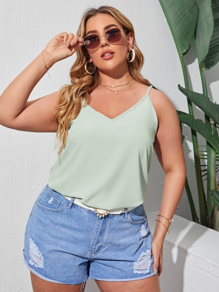 SHEIN Privé Plus Solid Cami Top - Mint Green - View 5