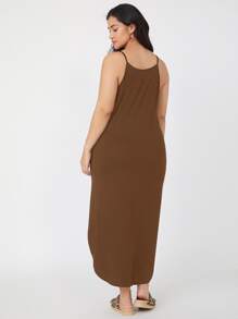 SHEIN BASICS 大碼側開衩吊帶連衣裙 - 咖啡棕 - 查看 2