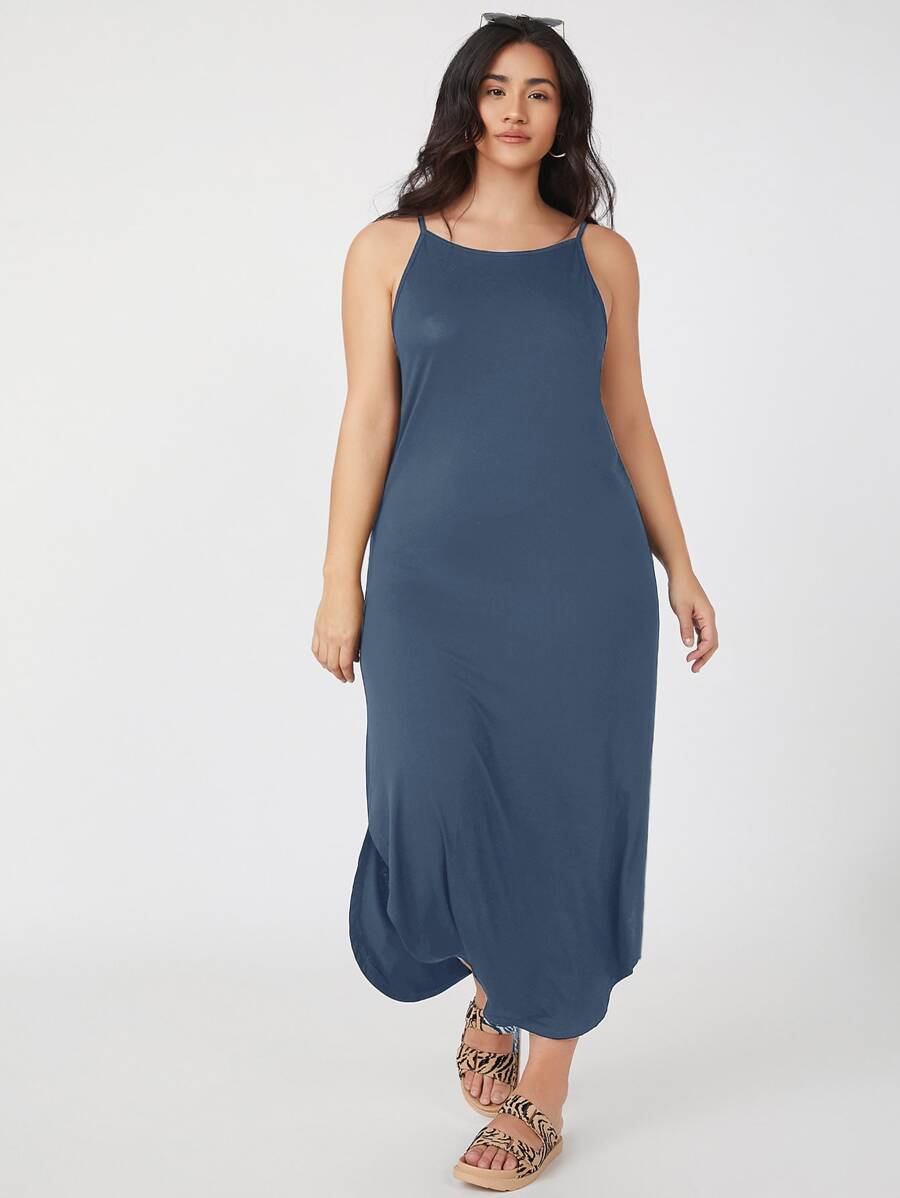 SHEIN BASICS Plus Split Side Cami Dress - Dusty Blue - View 1