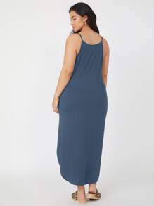 SHEIN BASICS Plus Split Side Cami Dress - Dusty Blue - View 2