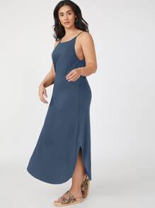 SHEIN BASICS Plus Split Side Cami Dress - Dusty Blue - View 3