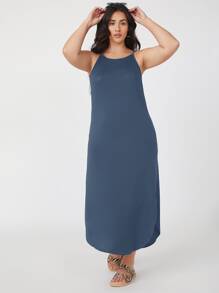 SHEIN BASICS Plus Split Side Cami Dress - Dusty Blue - View 6