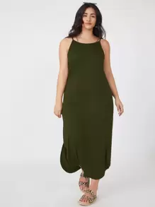 SHEIN BASICS Vestido de tirantes con abertura lateral - Verde militar - Ver 1