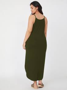 SHEIN BASICS Vestido de tirantes con abertura lateral - Verde militar - Ver 2