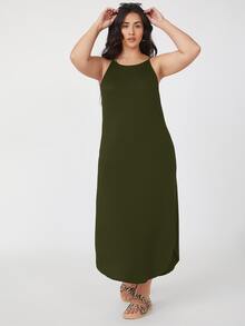 SHEIN BASICS Vestido de tirantes con abertura lateral - Verde militar - Ver 6