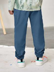 SHEIN Pantalones De Cintura Con Cordón Para Niños Mayores - Azul - Ver 2