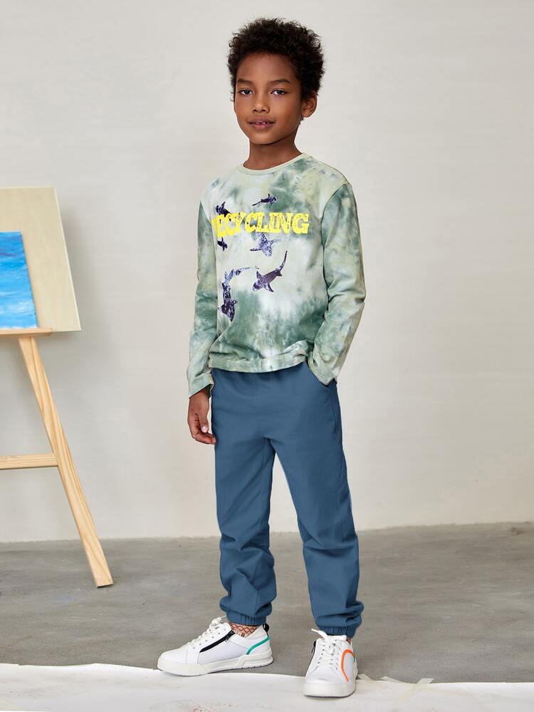 SHEIN Pantalones De Cintura Con Cordón Para Niños Mayores - Azul - Añade 3