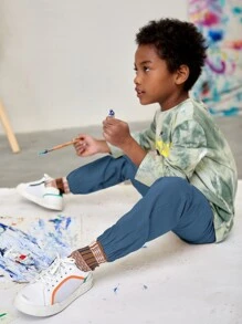 SHEIN Pantalones De Cintura Con Cordón Para Niños Mayores - Azul - Ver 5