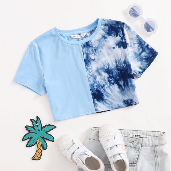 

Girls Tie Dye Colorblock Tee, Blue