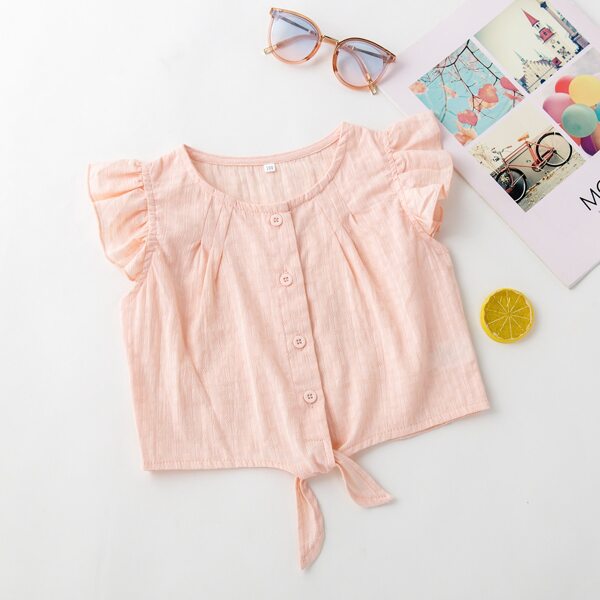 

Toddler Girls Button Front Knot Hem Blouse, Baby pink
