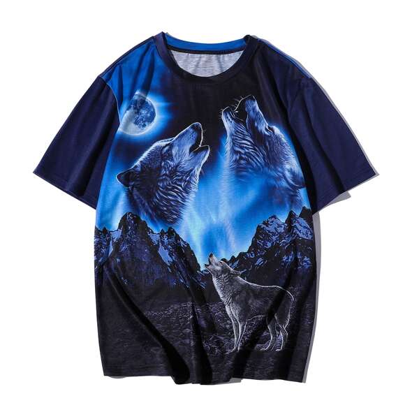 

Men Wolf Print Tee, Multicolor