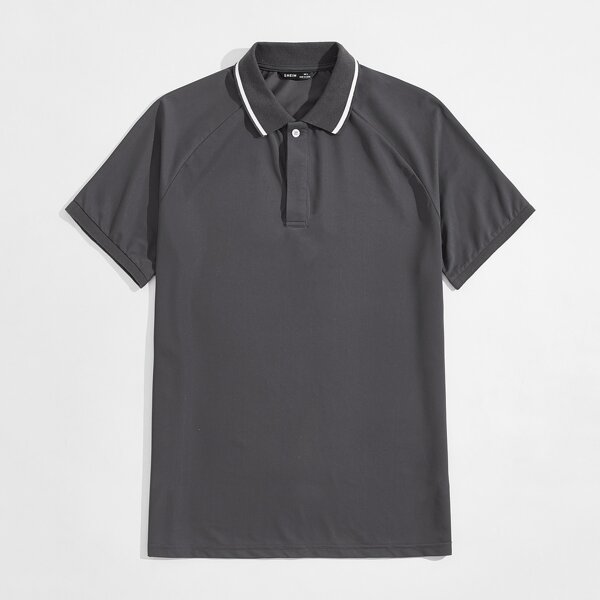 

Men Raglan Sleeve Button Front Tee, Dark grey