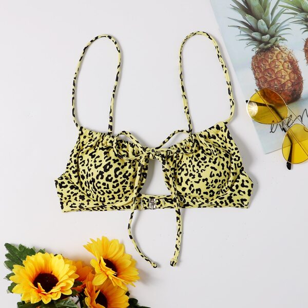 

Leopard Tie Front Underwire Bikini Top, Yellow