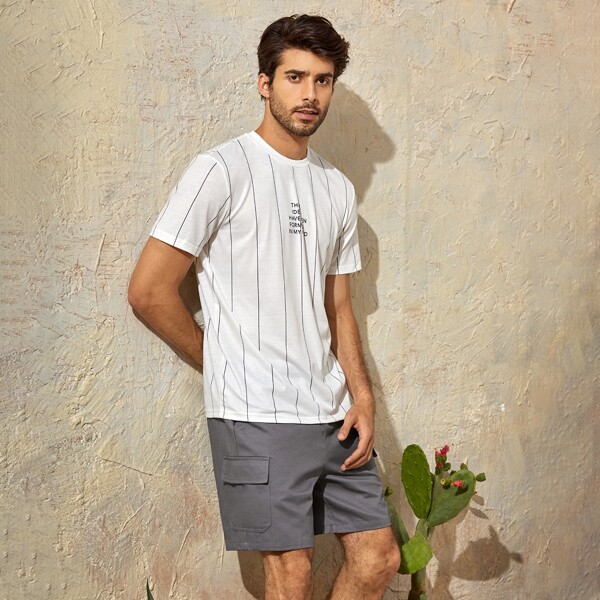 

Men Slogan Graphic Striped Tee, White