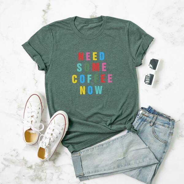 

Plus Colorful Slogan Graphic Tee, Dark green