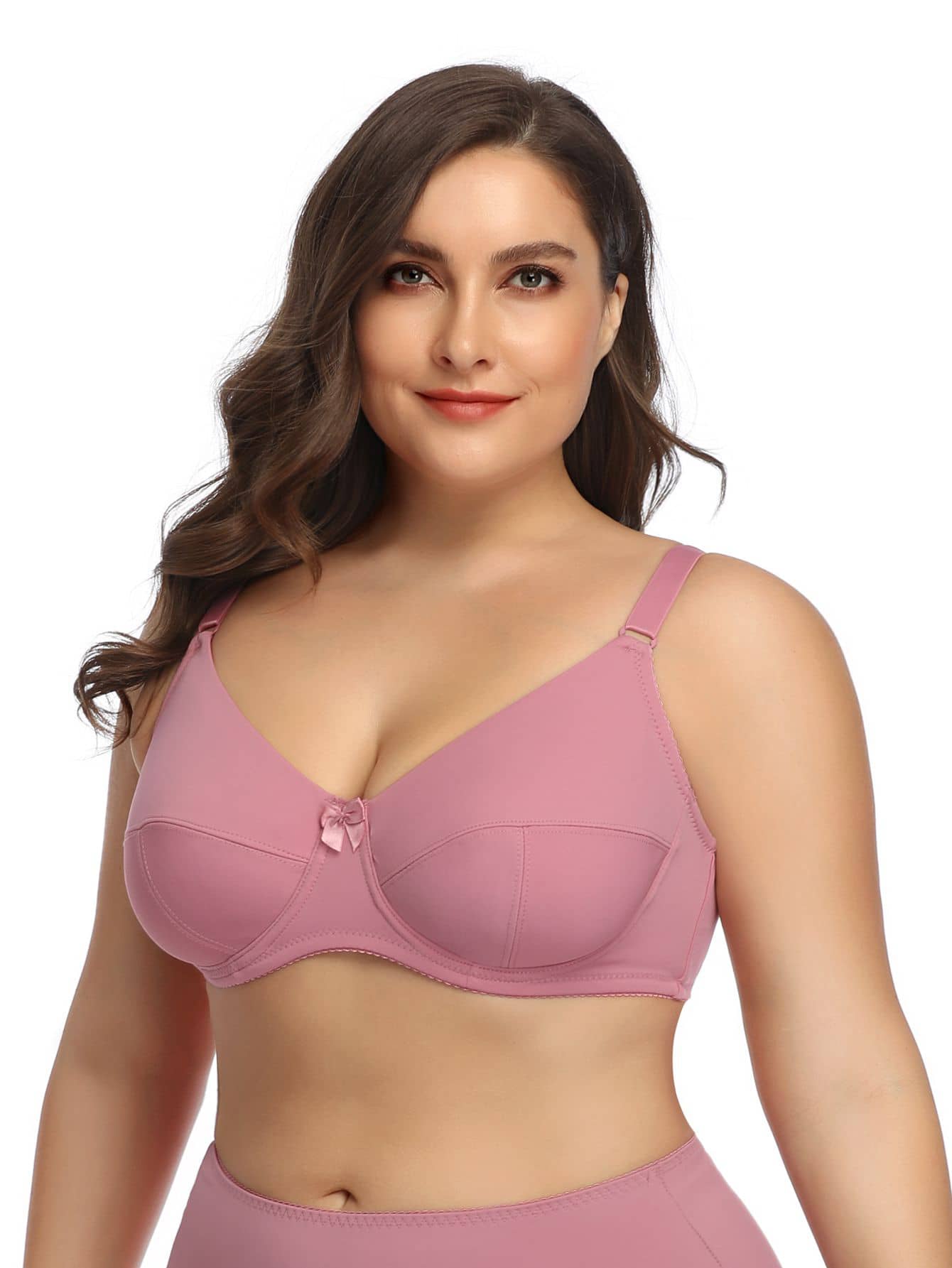 Plus Bow Decor Underwire Bra - Pink - View 1