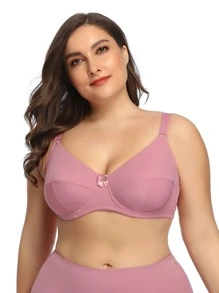 Plus Bow Decor Underwire Bra - Pink - View 3