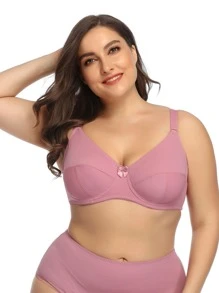 Plus Bow Decor Underwire Bra - Pink - View 4