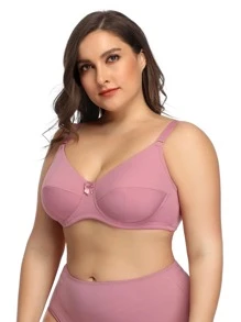 Plus Bow Decor Underwire Bra - Pink - View 5