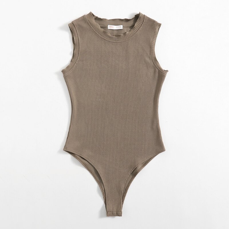 

Solid Ribbed Tank Bodysuit, Mocha brown