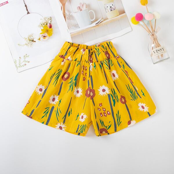 

Toddler Girls Floral Print Wide Leg Shorts, Mustard yellow