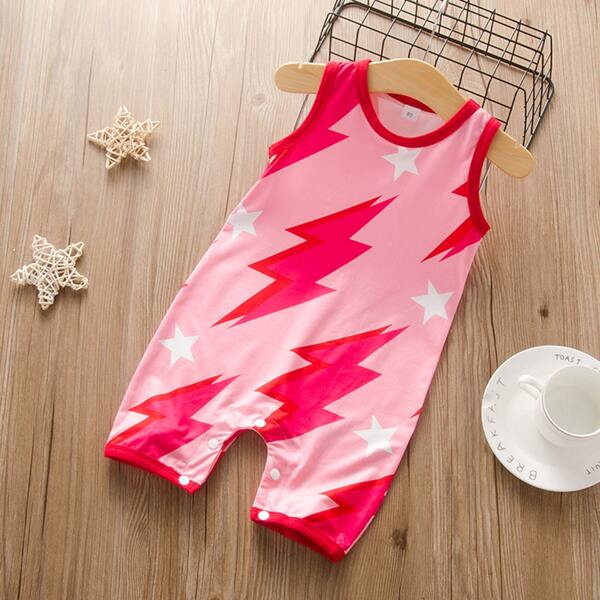 

Baby Girl Geo Print Tank Romper, Pink