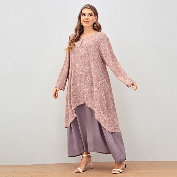 

Plus 2 In 1 Ditsy Floral Print Tunic Dress, Dusty pink