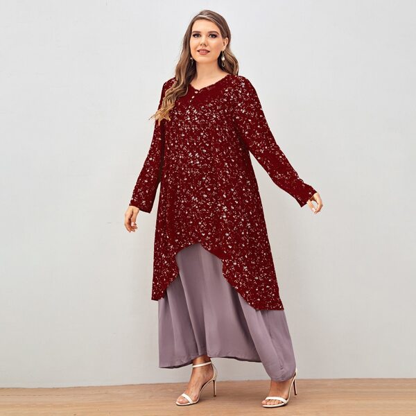 

Plus 2 In 1 Ditsy Floral Print Tunic Dress, Maroon