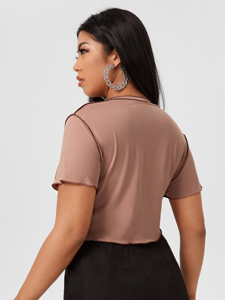 Plus Colorblock Keyhole Crop Tee