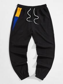 Manfinity Men Color Block Drawstring Pants - Black - View 1