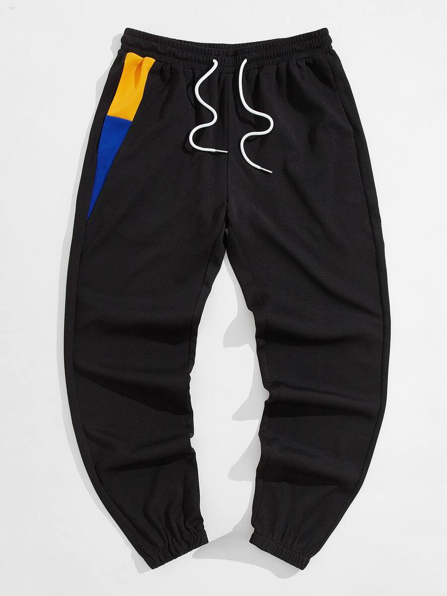 Manfinity Men Color Block Drawstring Pants - Black - View 1