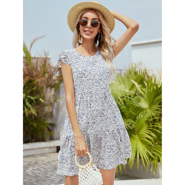 

Ditsy Floral Ruffle Hem Smock Dress, Multicolor