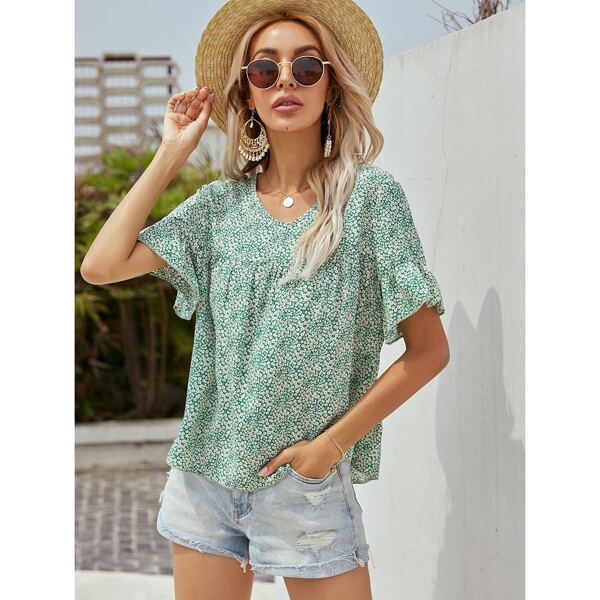 

Ruffle Cuff Ditsy Floral Blouse, Multicolor