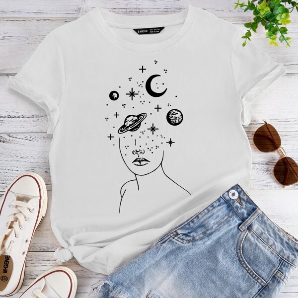 

Figure And Planet Print Tee, White
