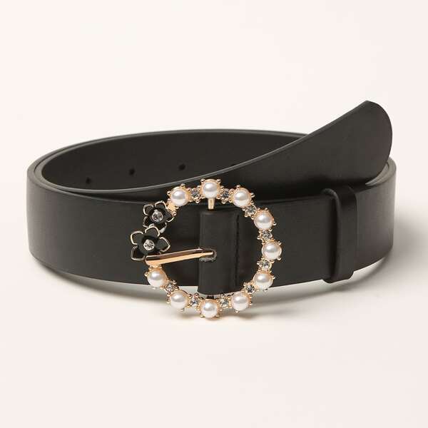 

Faux Pearl Buckle Belt, Black