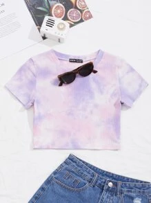 SHEIN Unity 紮染羅紋針織短版T恤 - 彩色 - 查看 1