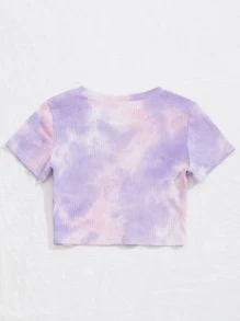 SHEIN Unity 紮染羅紋針織短版T恤 - 彩色 - 查看 2