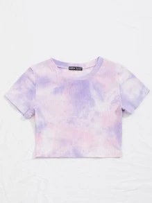 SHEIN Unity 紮染羅紋針織短版T恤 - 彩色 - 查看 3