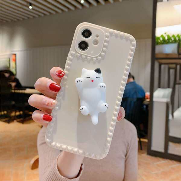 

3D Cat Decor Phone Case, Beige