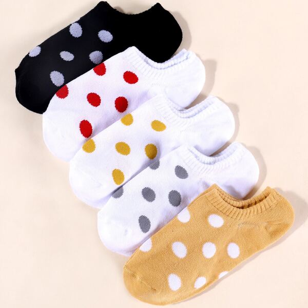 

5pairs Polka Dot Print Socks, Multicolor
