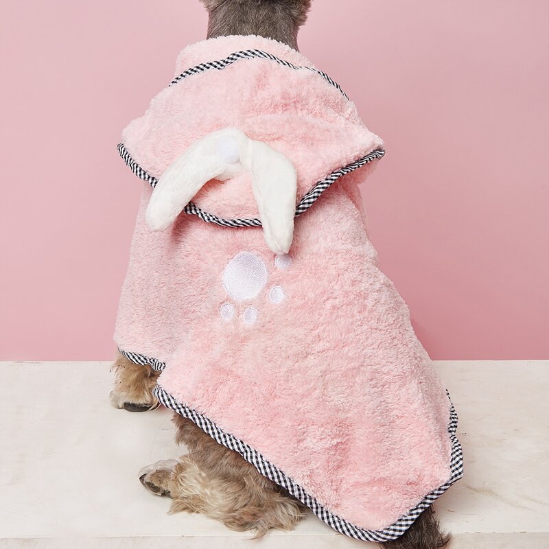 

1pc Ear Detail Pet Bath Towel, Pink